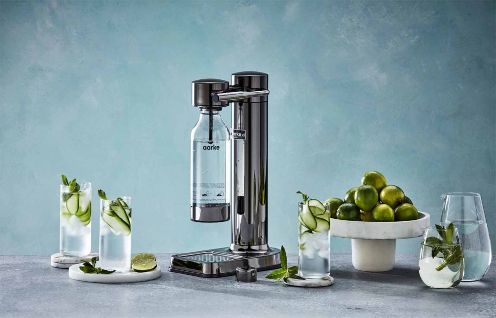 The Aarke Sparkling Water Maker in Black Chrome.