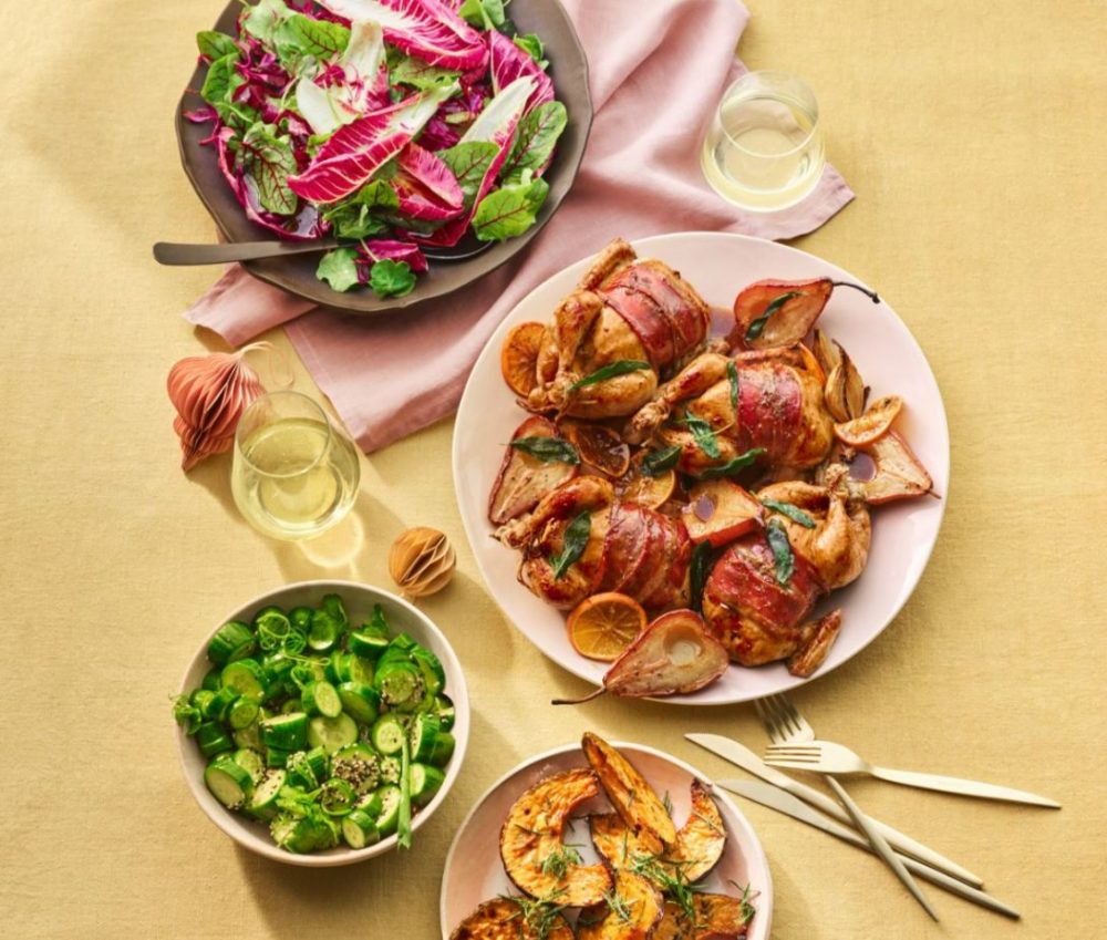 Air-fried Spatchcock Salad + Cucumber and Coriander Salad