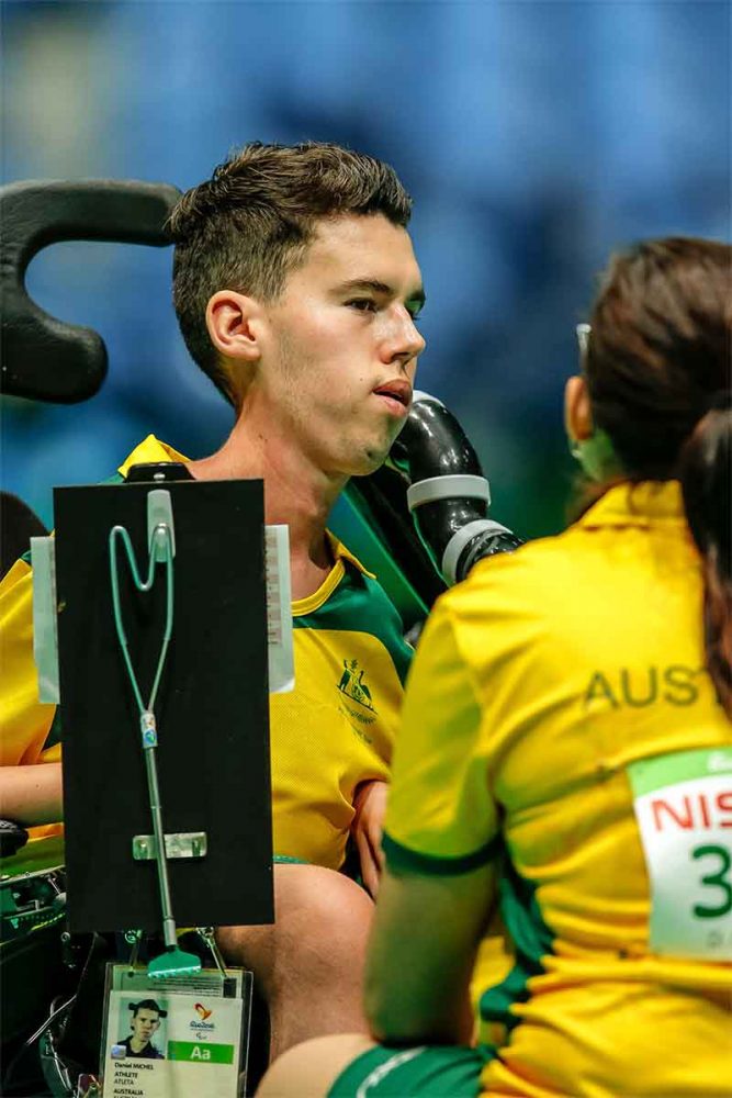 Dan Michel in competition, wearing his Team Australia. uniform.