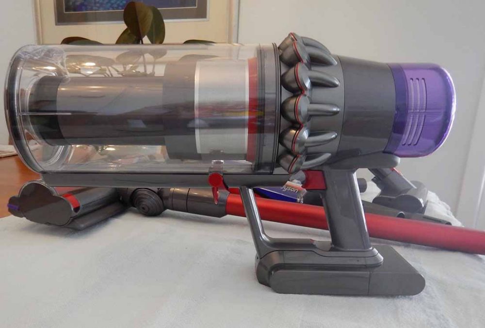 The Dyson V11 Outsize Cordless Vacuum pictured with its stick and High Torque XL cleaning head detached.