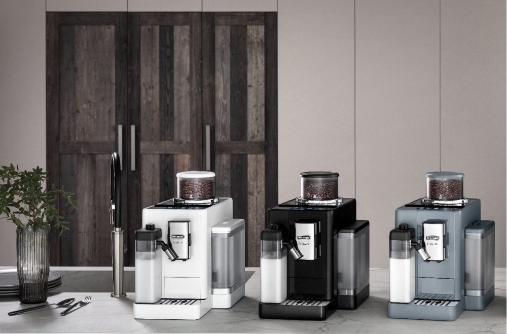 Black, White and Grey De'Longhi Rivelia Coffee Machines.