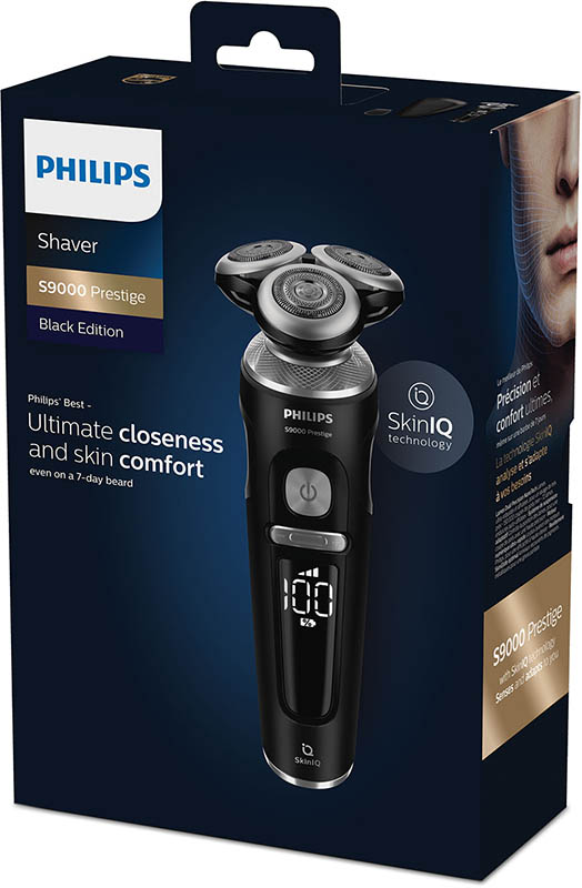 The Philips Series 9000 Prestige Shaver packing.