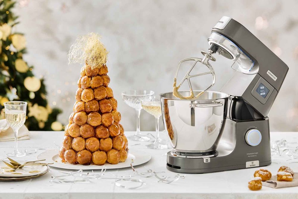 Brandy and Vanilla Croquembouch next to Kenwood XL Mixer.