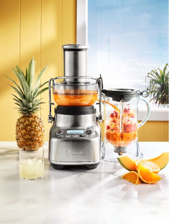 Blending fruit with the Breville 3X Bluicer Pro.