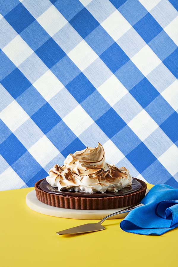Plated Chocolate Almond Tart with Coffee Meringue