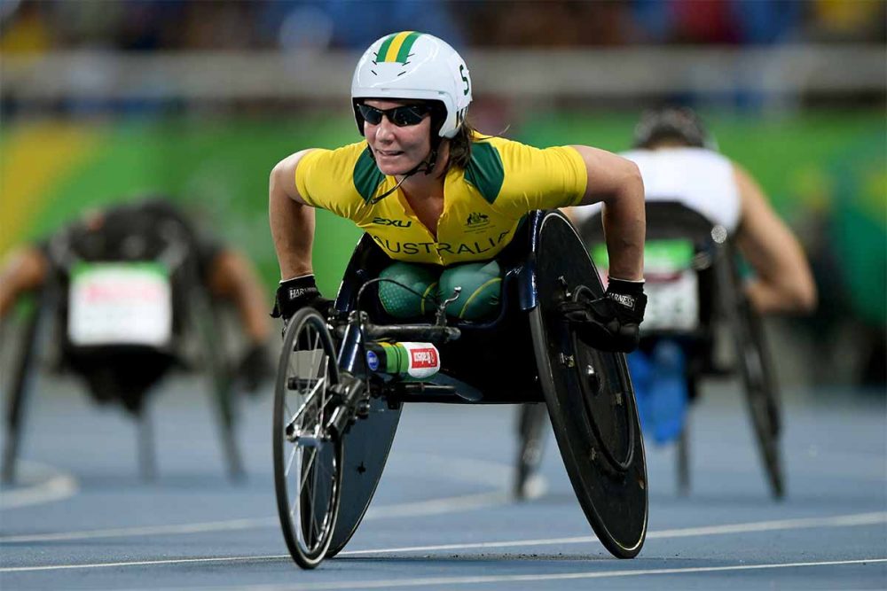 Christie Dawes competing on the track for Australia.