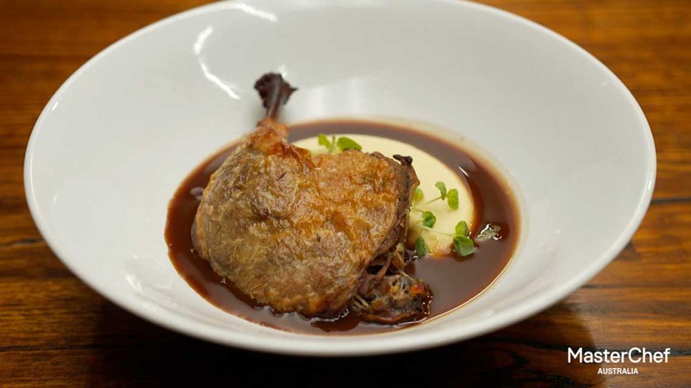 Plated Confit Duck recipe.