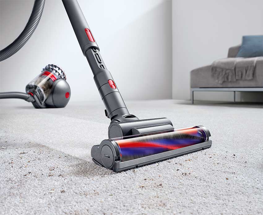 The Dyson Cinetic Big Ball Vacuum cleaning carpet.