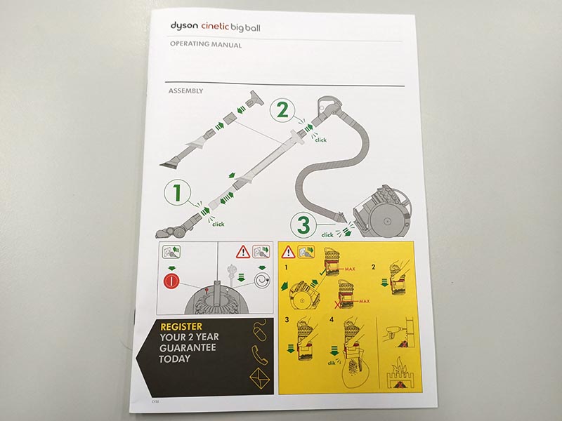 The Dyson Cinetic Big Ball Vacuum operating manual.