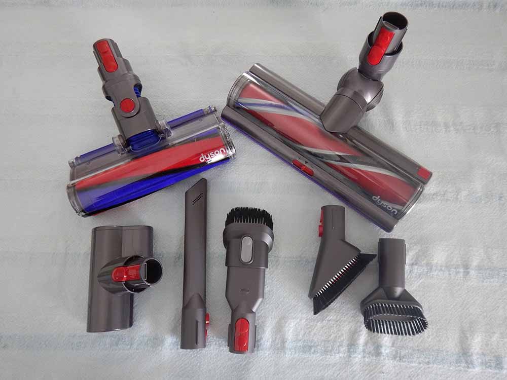 Seven of the Dyson V11 Outsize Cordless Vacuum's included tools.