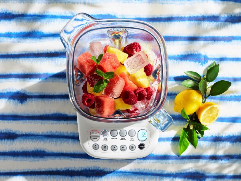 Fruit in Breville the Q Blender.