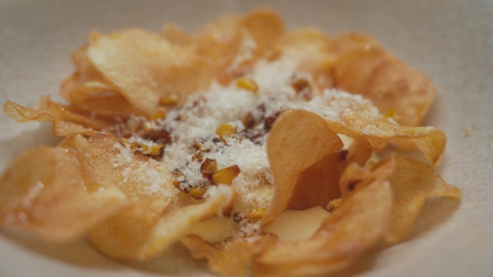 Honey Butter Crisps with Frozen Corn Ice Cream, as featured on MasterChef Australia.
