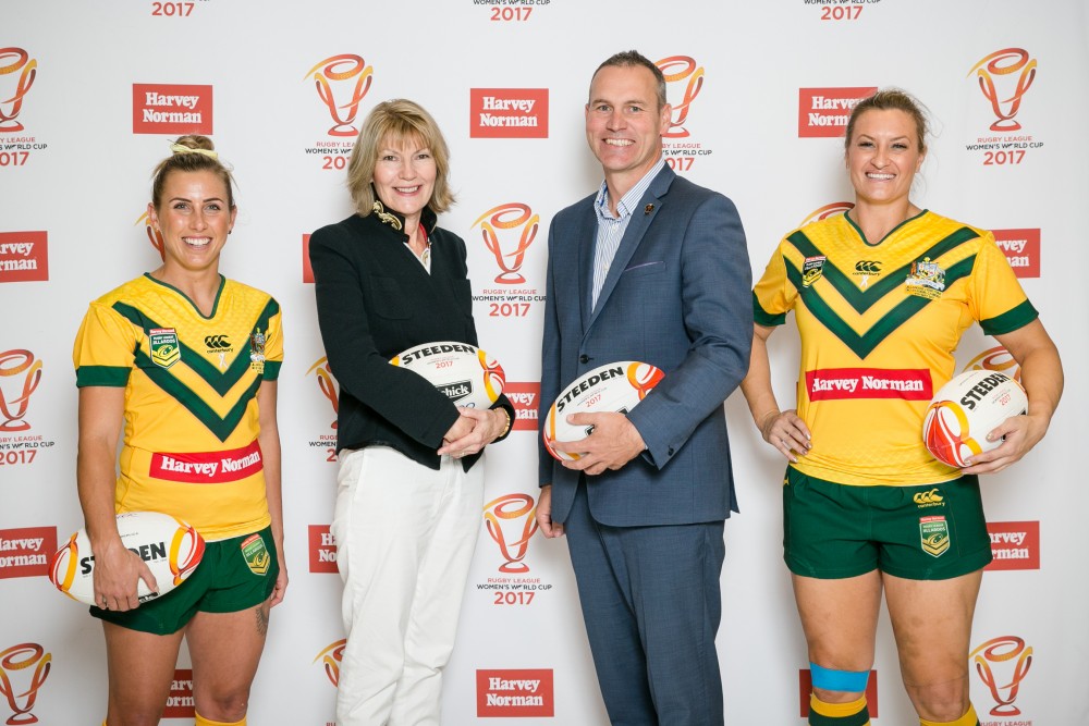 Katie Page, Harvey Norman CEO, with Jillaroos representatives for 2017 Women's Rugby League World Cup - Photo: Narelle Spangher Katie Page, Harvey Norman CEO, with Jillaroos representatives for 2017 Women's Rugby League World Cup - Photo: Narelle Spangher