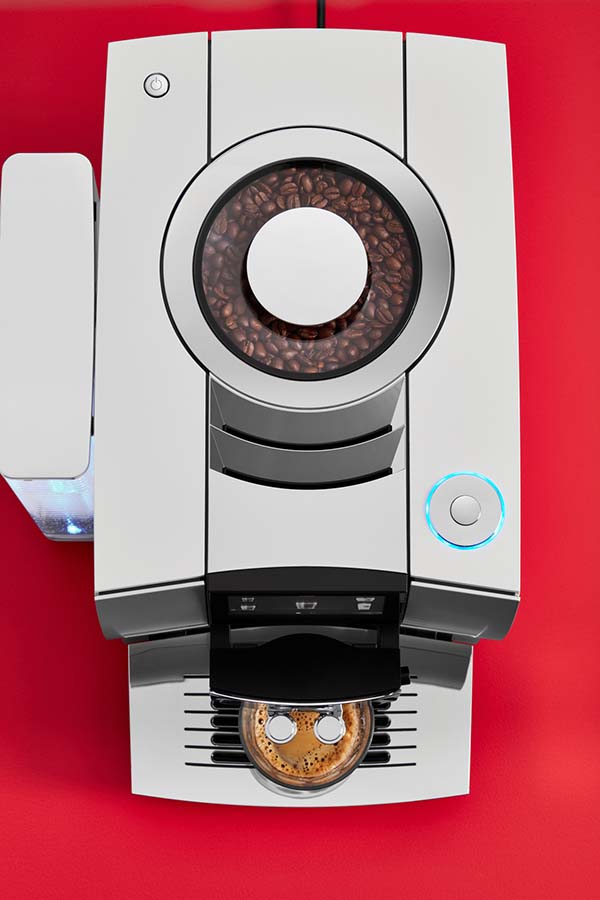 The Jura Z10 with coffee beans inside.