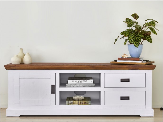 The Marlow Entertainment Unit with books on the shelves.