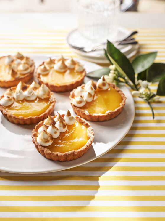 Mini Lemon Curd & Meringue Tarts plated.