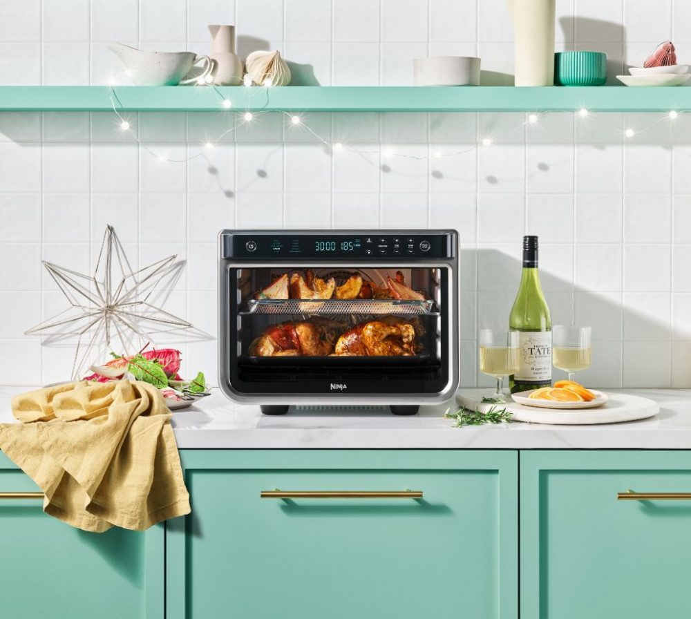 The Ninja Air Fryer cooking Spatchcocks for Christmas lunch.