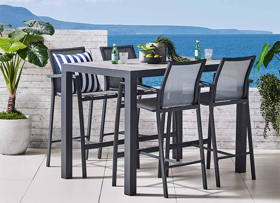 The Parsons 5-Piece Rectangular Outdoor Bar Setting.