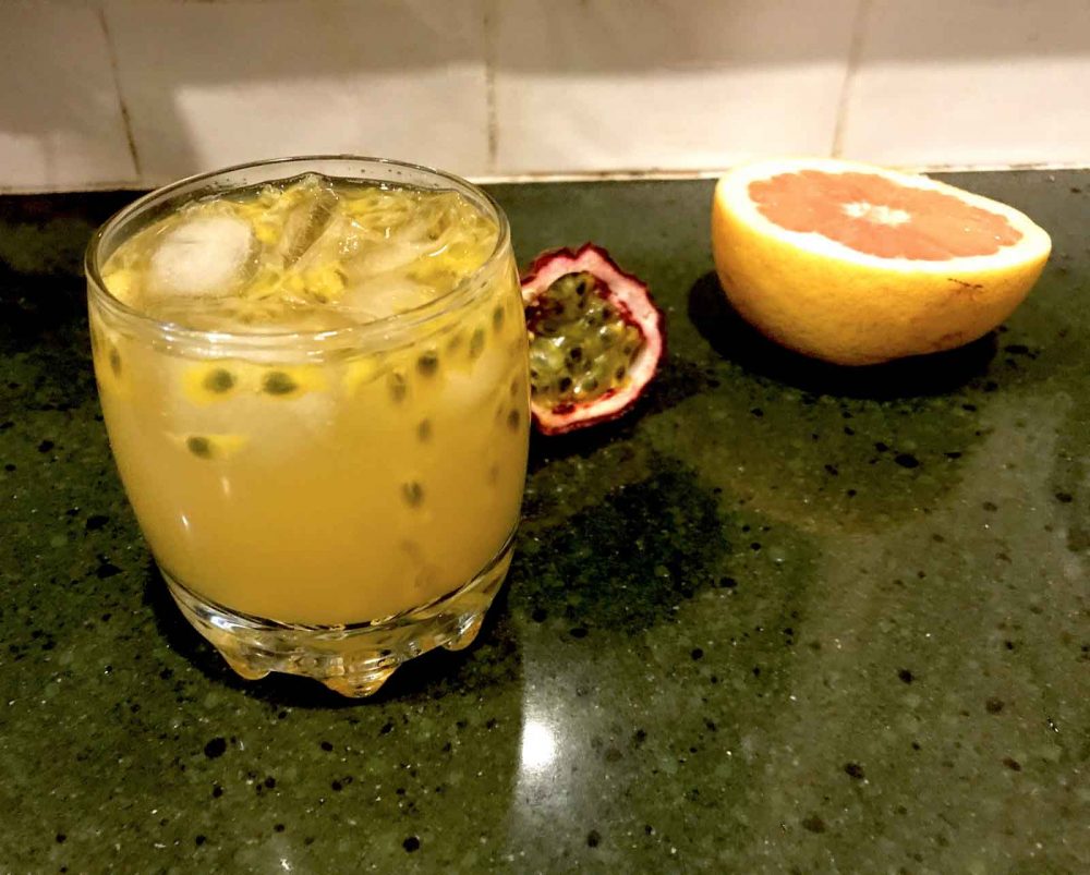 Passionfruit Mezcal Paloma created with the SodaStream Spirit One Touch Sparkling Water Maker.