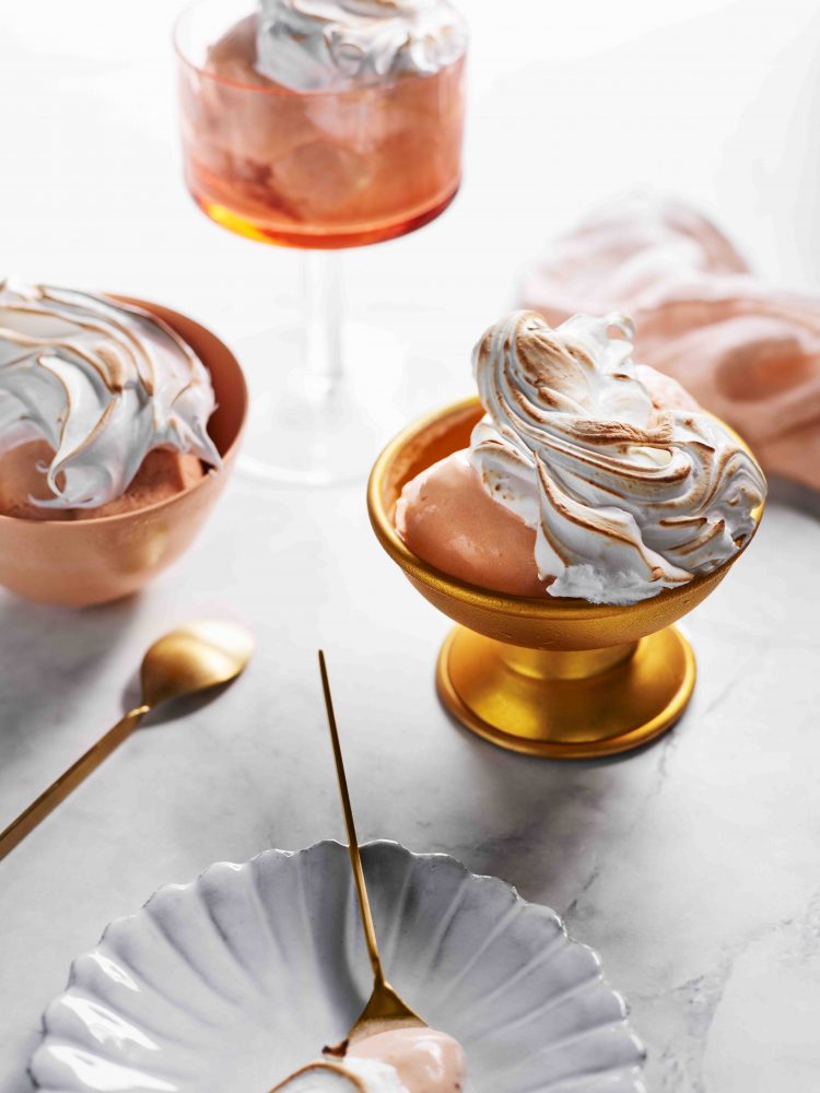 Peach Melba Gelato with Burnt Meringue