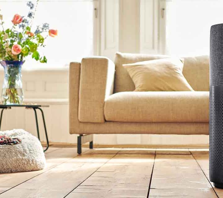 Philips Air Purifier Series 3000i in front of lounge.