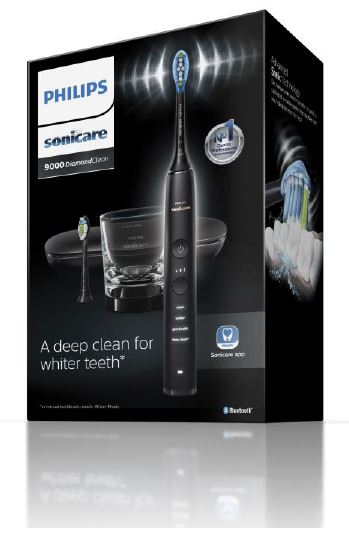 Packaging for the Philips Sonicare DiamondClean 9000 electric toothbrush.
