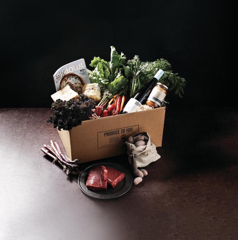 The Produce To You box, featuring a range of produce, created by delicious. magazine and Vic’s Premium Quality Meat.