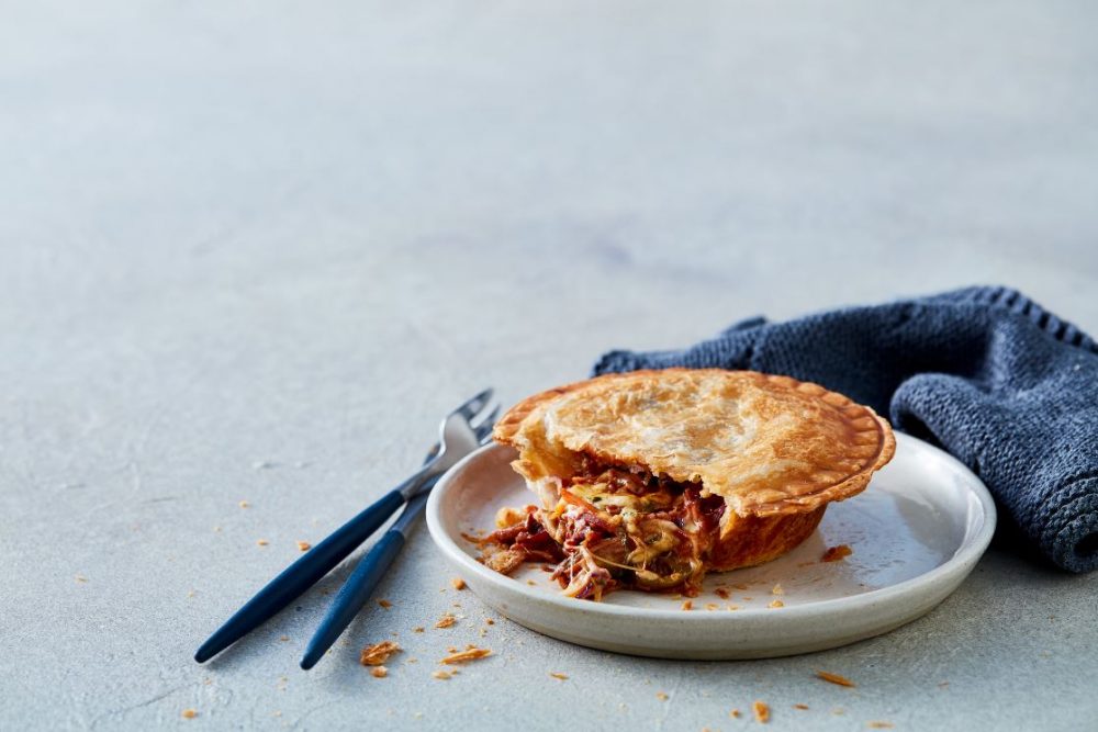 A Pulled Pork Pie that had been created with the Sunbeam Pie Maker.