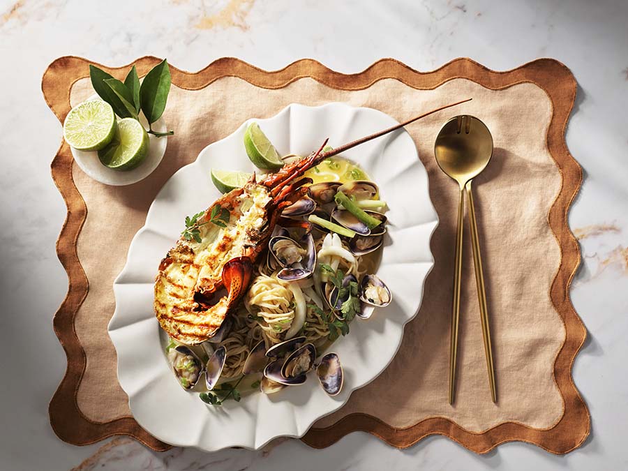 Recipe for Lobster E-fu Noodles with Pippies + Cuttlefish.