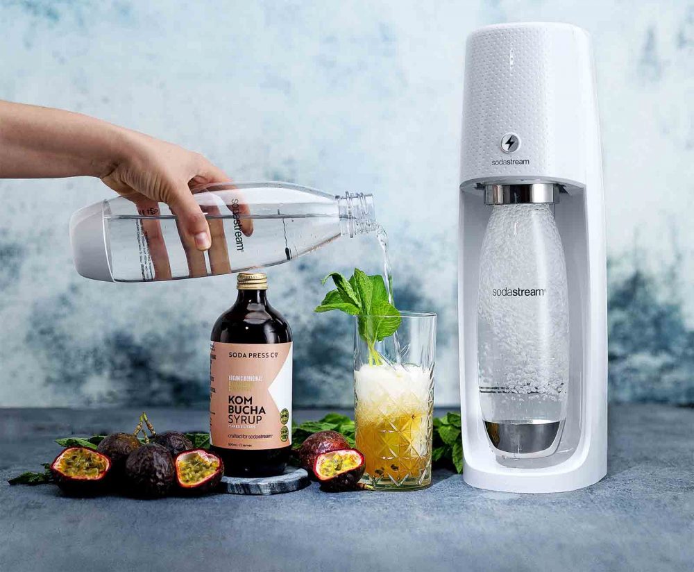 SodaStream Spirit One Touch with Kombucha Syrup.