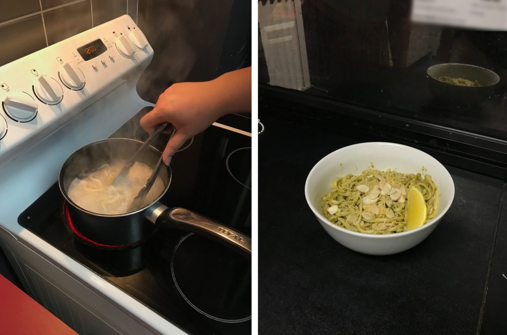 Spaghetti with pesto, almonds & cheese made with Philips Pasta & Noodle Maker
