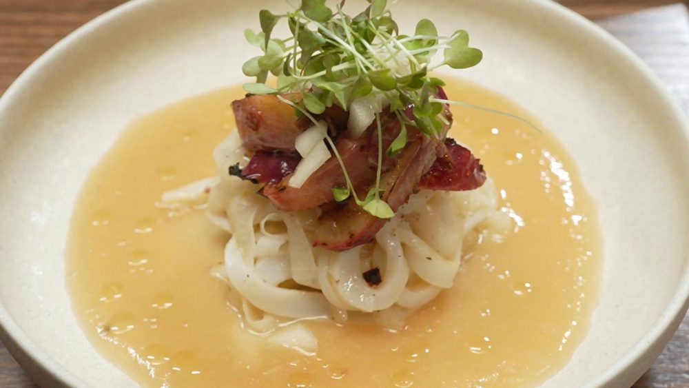 Plated Squid and Daikon Noodles Recipe.