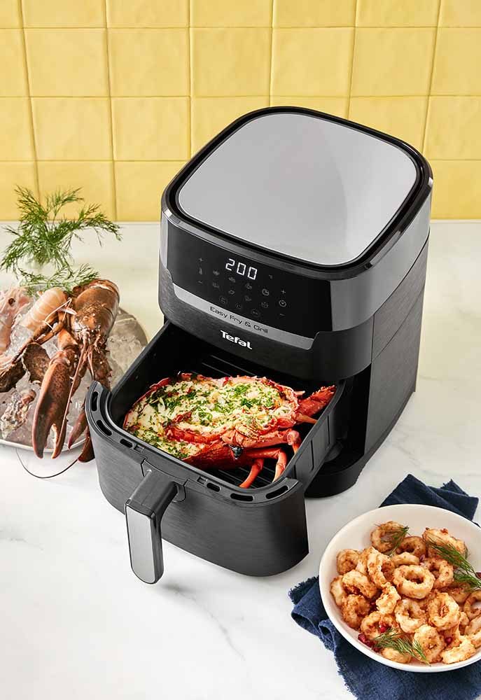 The Tefal Air Fryer Grill about to cook a lobster.