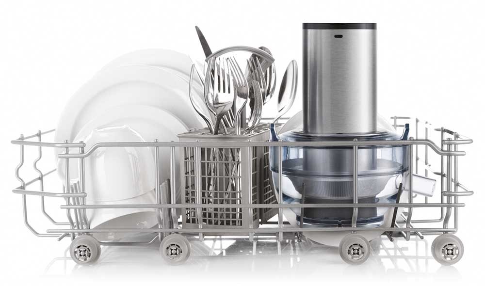 Dish-washer safe Breville Bluicer Pro components in wash tray.