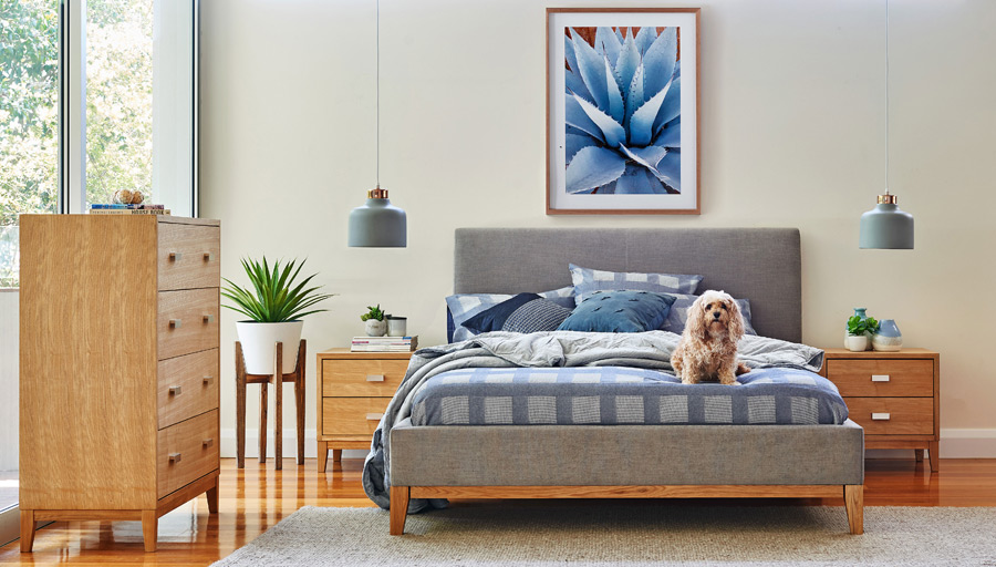 Toronto-cloud-grey-fabric-upholstered-bed-with-timber-trim