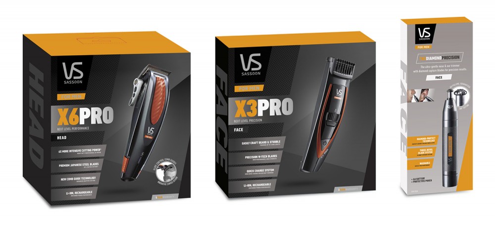 The three VSforMen products that we're using for this makover - the X6 PRO, X3 PRO and The Diamond Precision. Links to the VSforMen page on the Harvey Norman site.