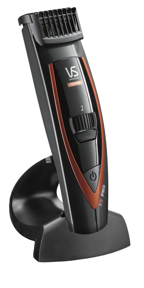 The VSforMen X3 PRO Beard and Stubble Trimmer comes with a charging stand.