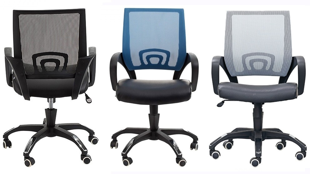 'Webster' Home Office Chairs, pictured in black, blue and grey.