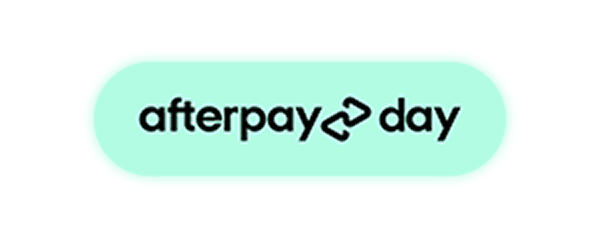 Afterpay Day sale logo in mint green on black background
